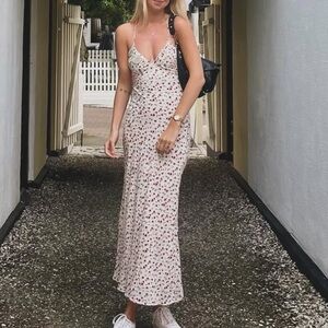 Bershka Floral Maxi Dress - White and Pink